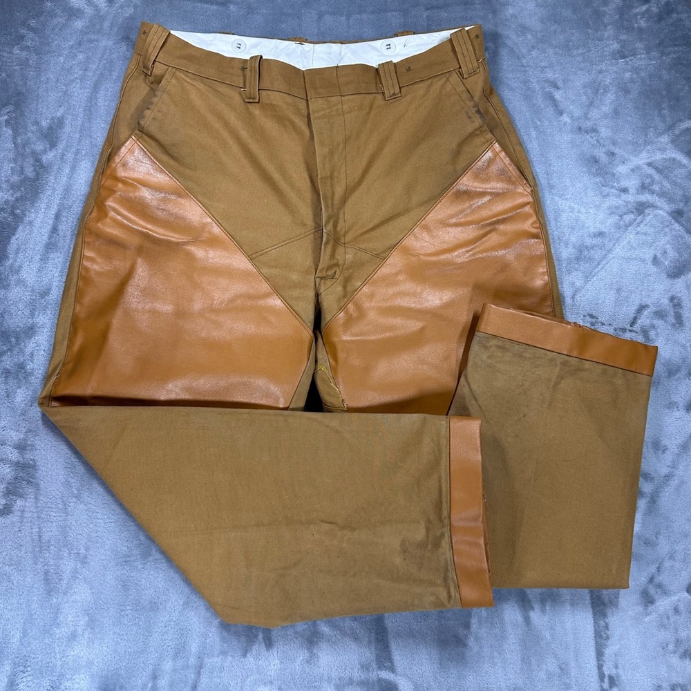Vintage Duxbak Cloth Hunting Pants Brown Canvas Faux Leather Faced Briar 36